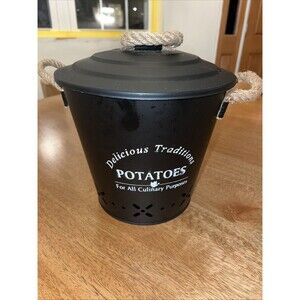 Black Potato Storage Bin with Lid And Air Holes, Has Rope Handles